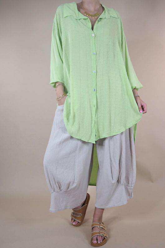 Golden Threads Dobby High Low Shirt Soft Lime /14 =