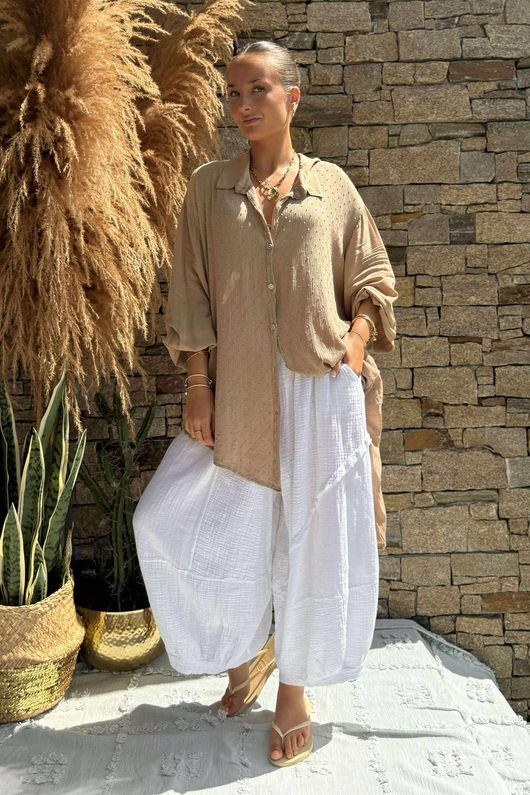 Golden Threads Dobby High Low Shirt Tan /10 =