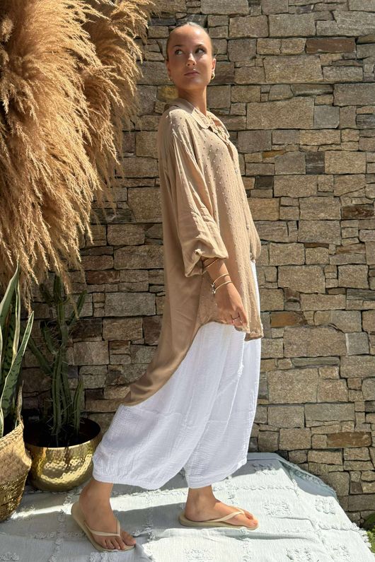 Golden Threads Dobby High Low Shirt Tan /10 =