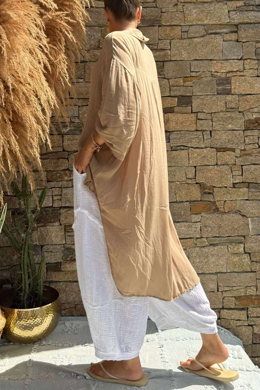 Golden Threads Dobby High Low Shirt Tan /10 =