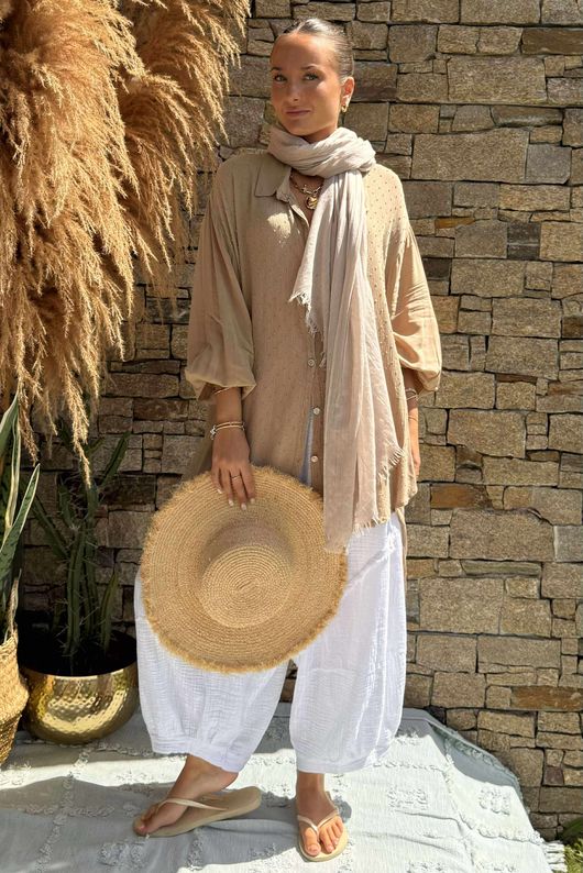 Golden Threads Dobby High Low Shirt Tan /10 =
