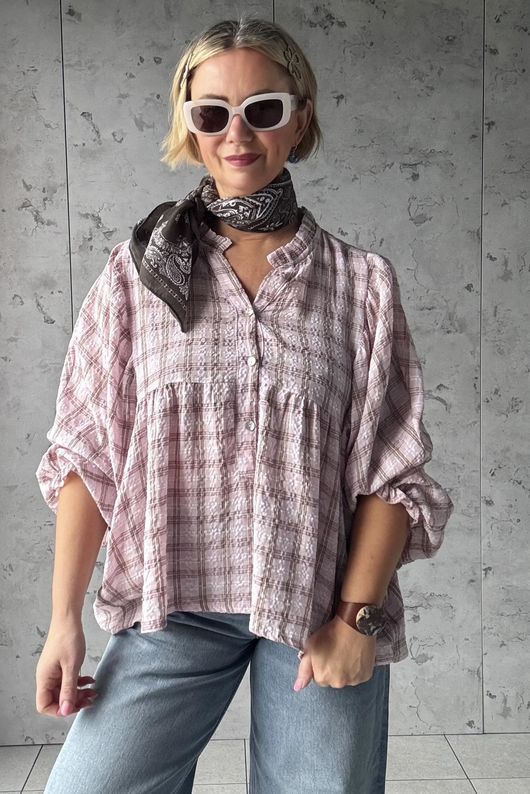 Greta Check Country Smock Rosewater 