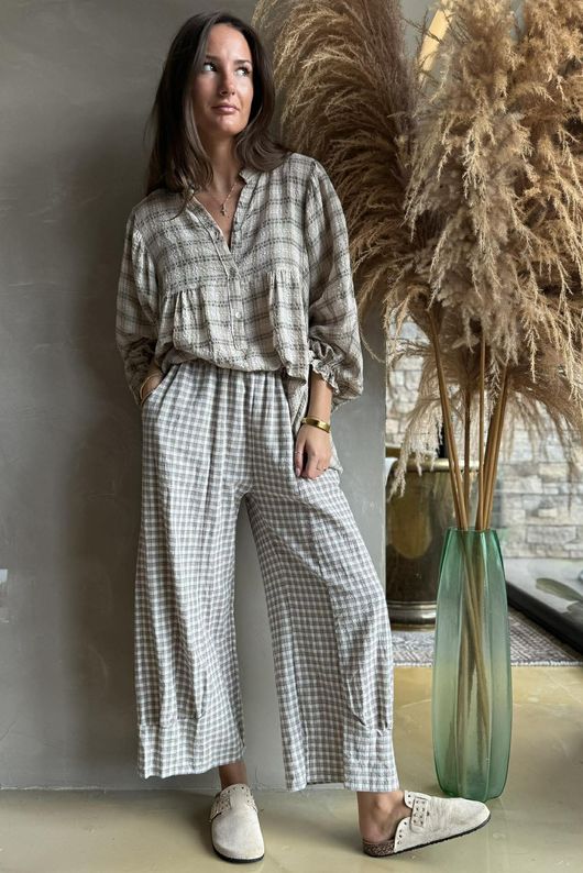 Greta Check Country Smock Stone 