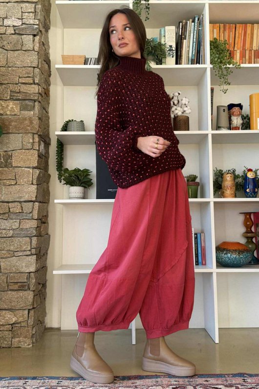 Heritage Funnel Neck Knit Jumper Burgundy