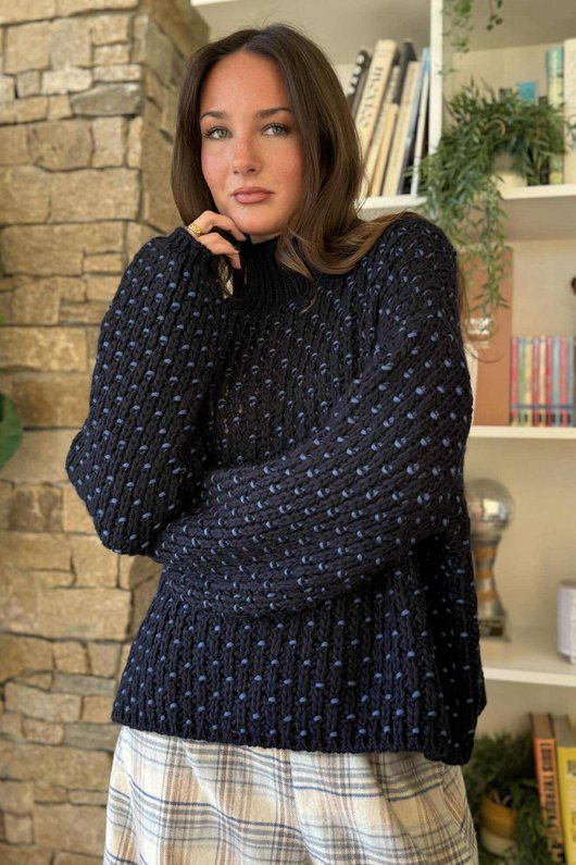 Heritage Funnel Neck Knit Jumper Navy 