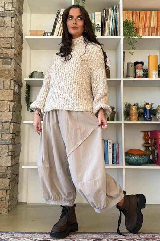 Heritage Funnel Neck Knit Jumper Stone