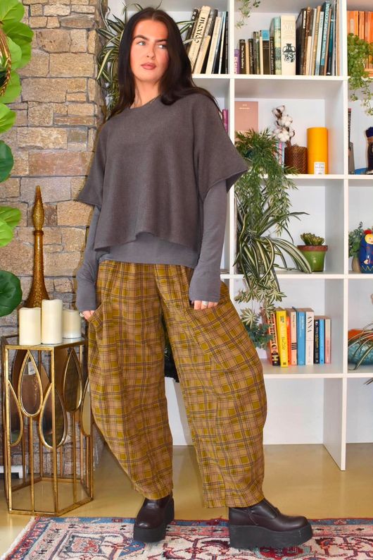 Heritage Needlecord Plaid Relaxed Barrel Pant Mucky Olive & Camel