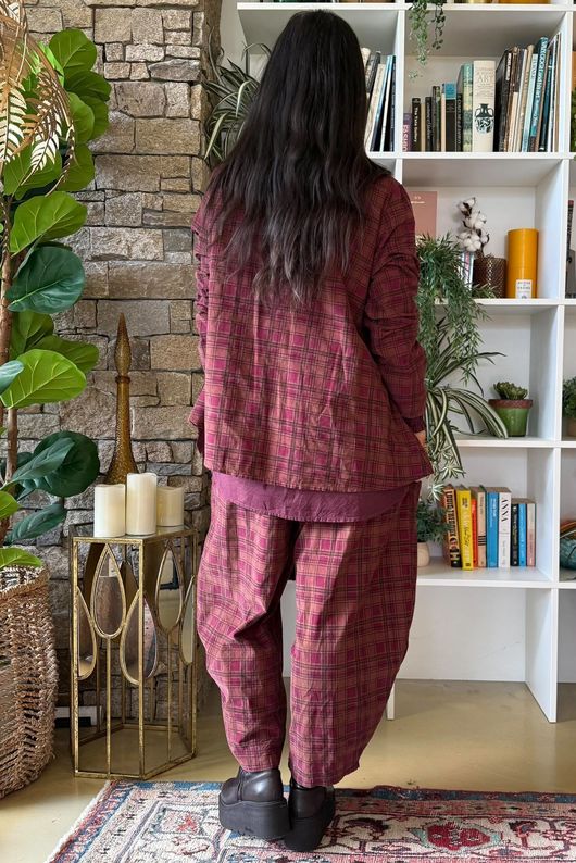 Heritage Needlecord Plaid Swing Top Aubergine & Indian Pink