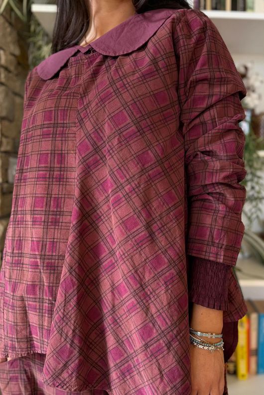 Heritage Needlecord Plaid Swing Top Aubergine & Indian Pink