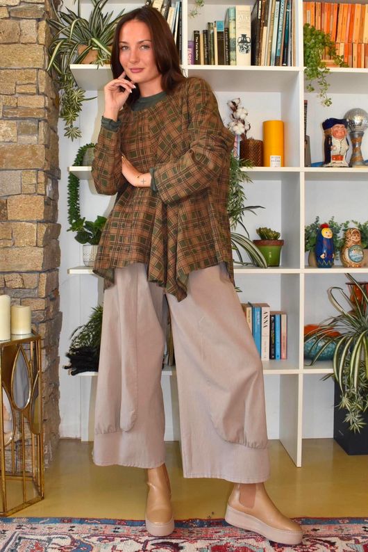 Heritage Needlecord Plaid Swing Top Khaki & Camel