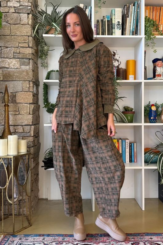 Heritage Needlecord Plaid Swing Top Khaki & Camel
