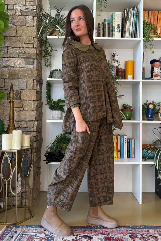 Heritage Needlecord Plaid Swing Top Khaki & Camel