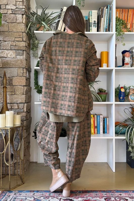Heritage Needlecord Plaid Swing Top Khaki & Camel