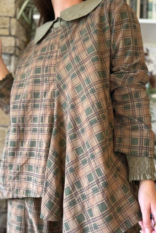 Heritage Needlecord Plaid Swing Top Khaki & Camel