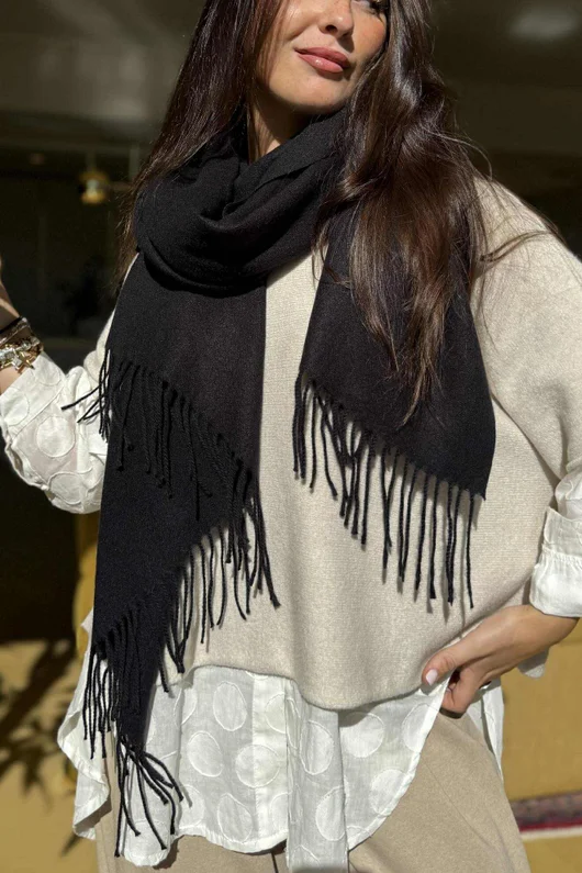Highland Cotton Cashmere Scarf Black 