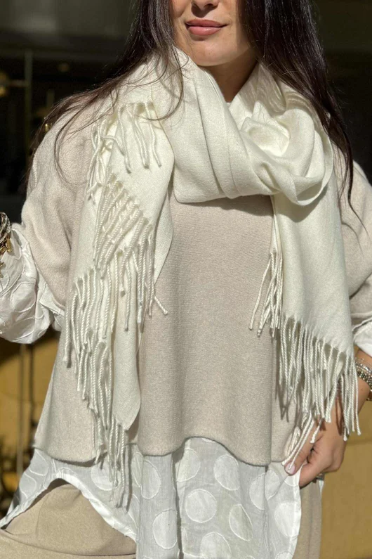Highland Cotton Cashmere Scarf Ecru
