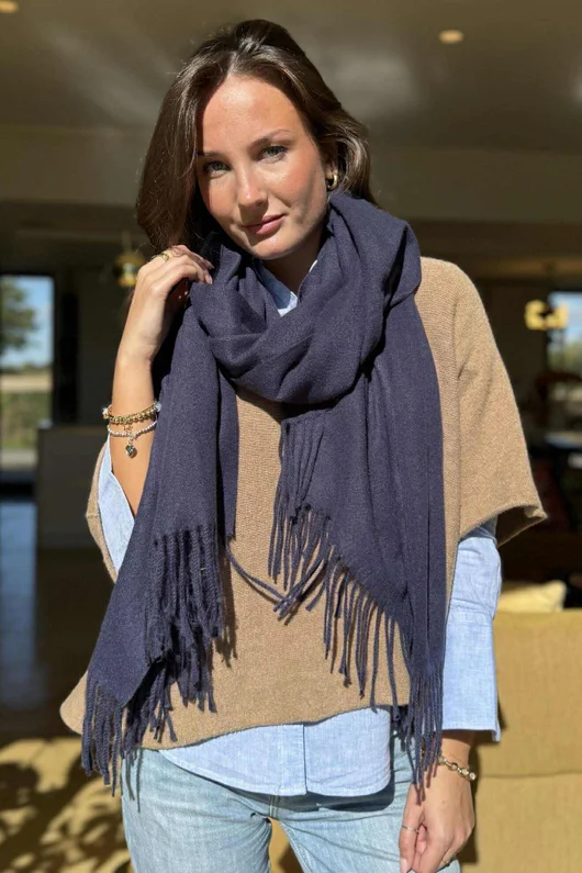 Highland Cotton Cashmere Scarf Navy 