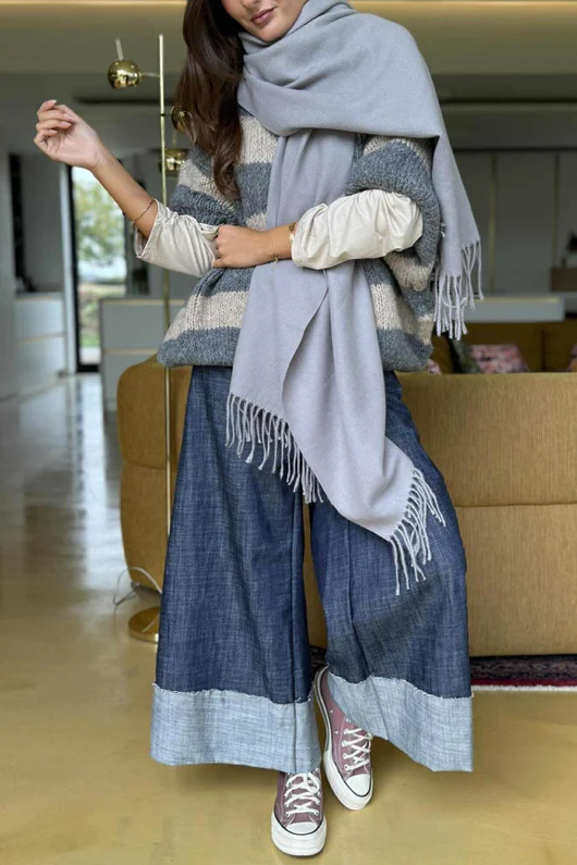Highland Cotton Cashmere Scarf Steel 