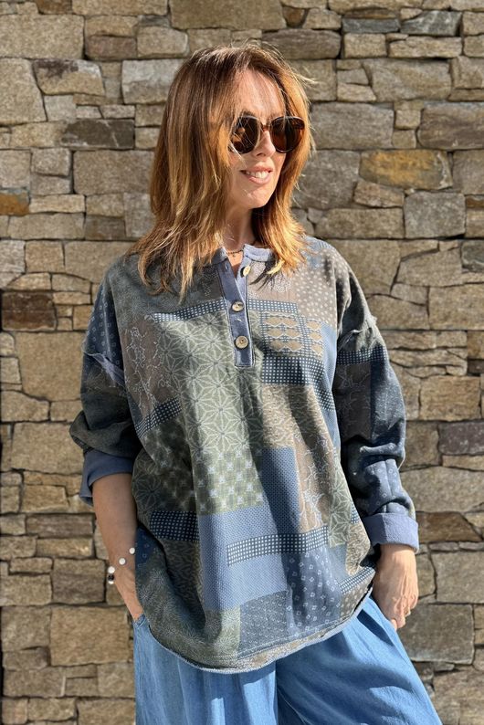 Hippie Shake Patchwork Sweatshirt Denim 