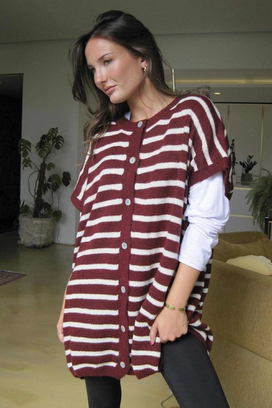 Hoxton Stripe Gilet Burgundy White /15