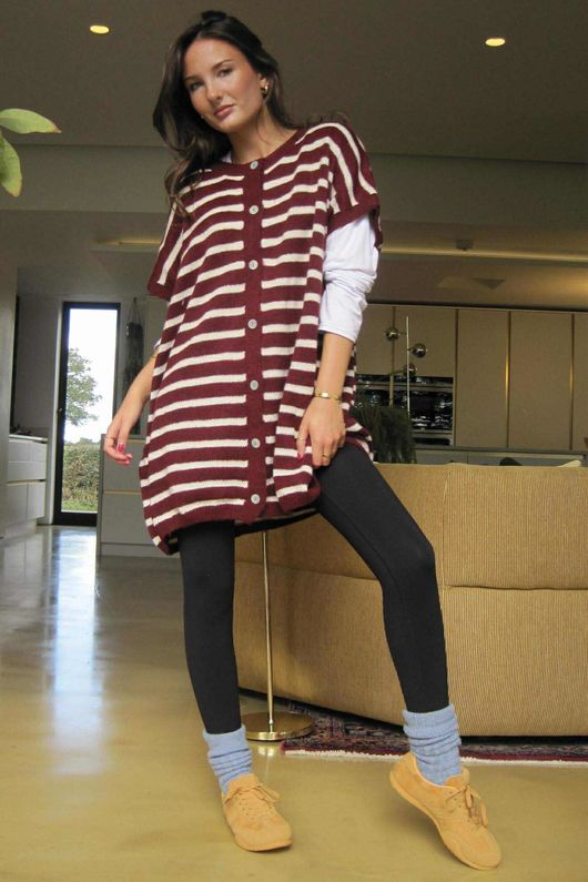 Hoxton Stripe Gilet Burgundy White