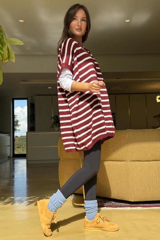 Hoxton Stripe Gilet Burgundy White