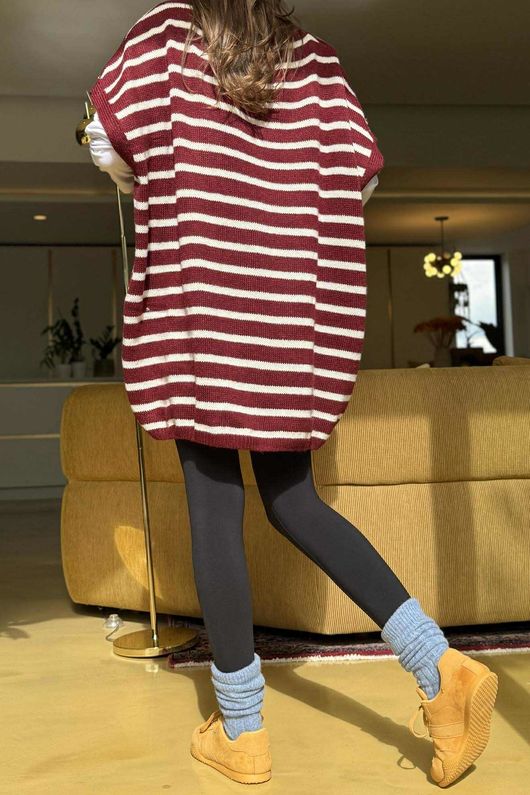Hoxton Stripe Gilet Burgundy White
