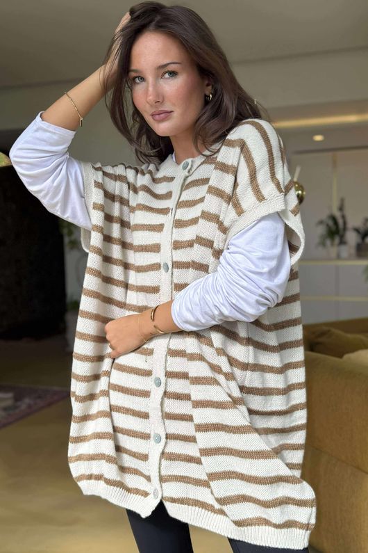 Hoxton Stripe Gilet Camel White /15
