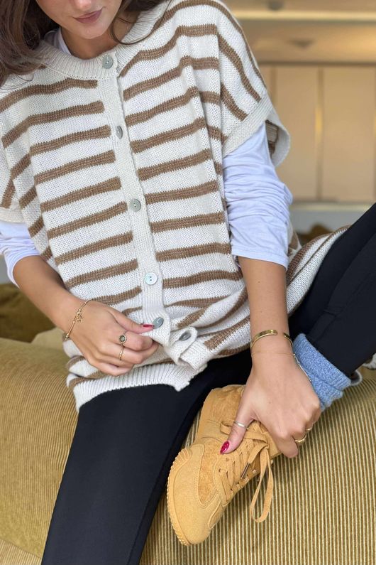 Hoxton Stripe Gilet Camel White