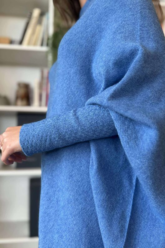 Huggle Asymmetric Draped Knit Jumper Denim Marl