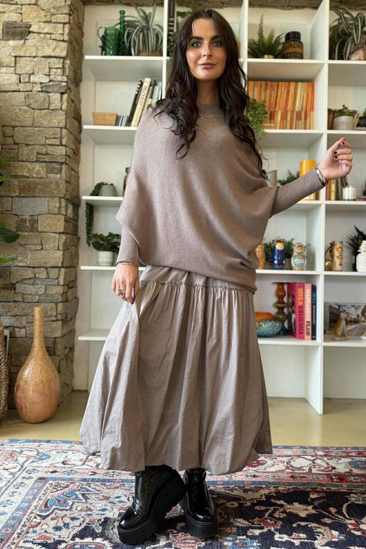 Huggle Asymmetric Draped Knit Jumper Mocha
