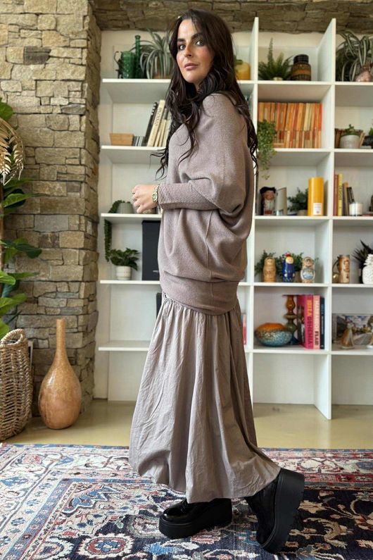 Huggle Asymmetric Draped Knit Jumper Mocha