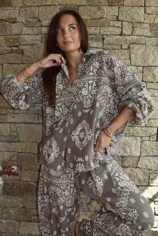 Hush Pillow Cotton Bandana B Boyfriend Shirt Mocha
