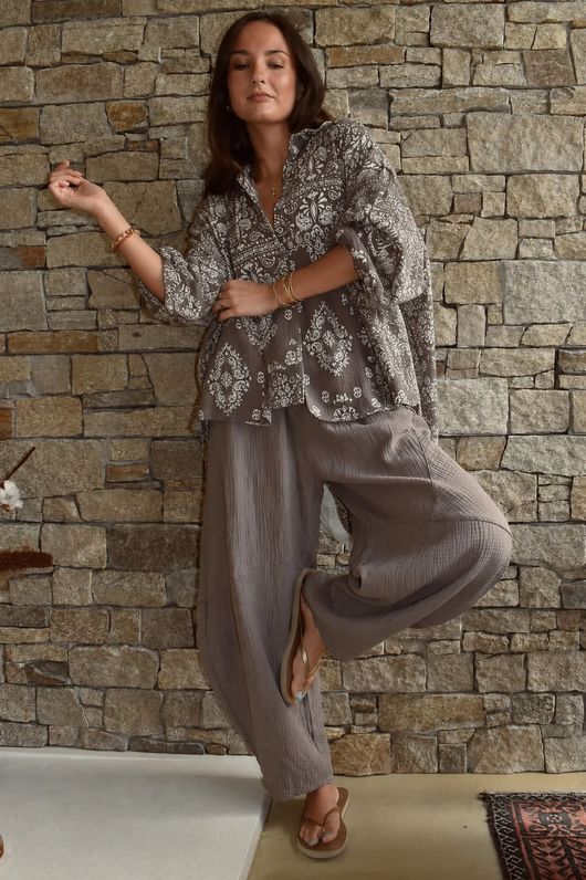 Hush Pillow Cotton Bandana B Boyfriend Shirt Mocha Pre order 12 days