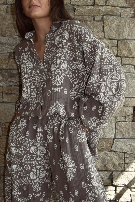 Hush Pillow Cotton Bandana B Boyfriend Shirt Mocha