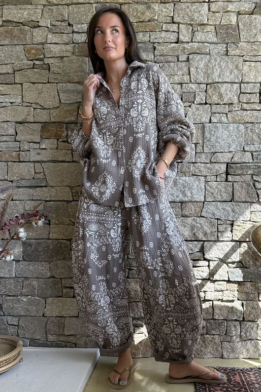 Hush Pillow Cotton Bandana B Boyfriend Shirt Mocha