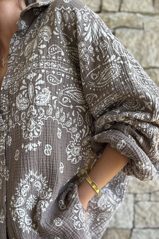 Hush Pillow Cotton Bandana B Boyfriend Shirt Mocha