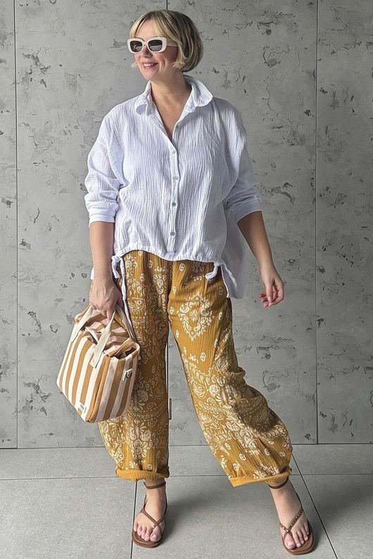 Hush Pillow Cotton Bandana B Classic Barrel Pant Mustard