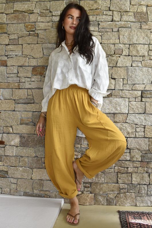 Hush Pillow Cotton Classic Barrel Pant Mustard