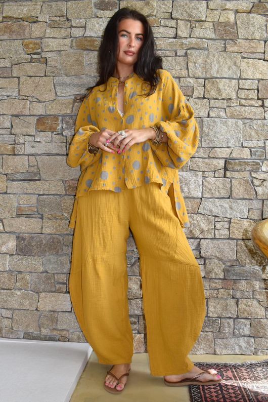 Hush Pillow Cotton Classic Barrel Pant Mustard