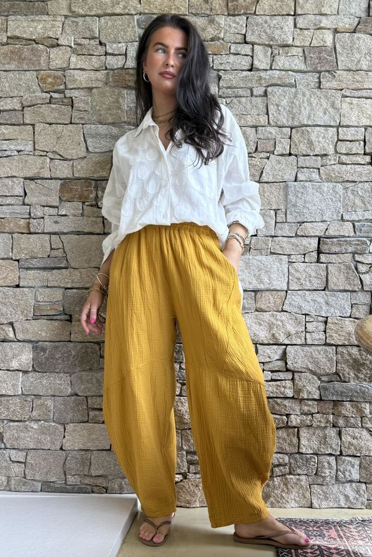 Hush Pillow Cotton Classic Barrel Pant Mustard