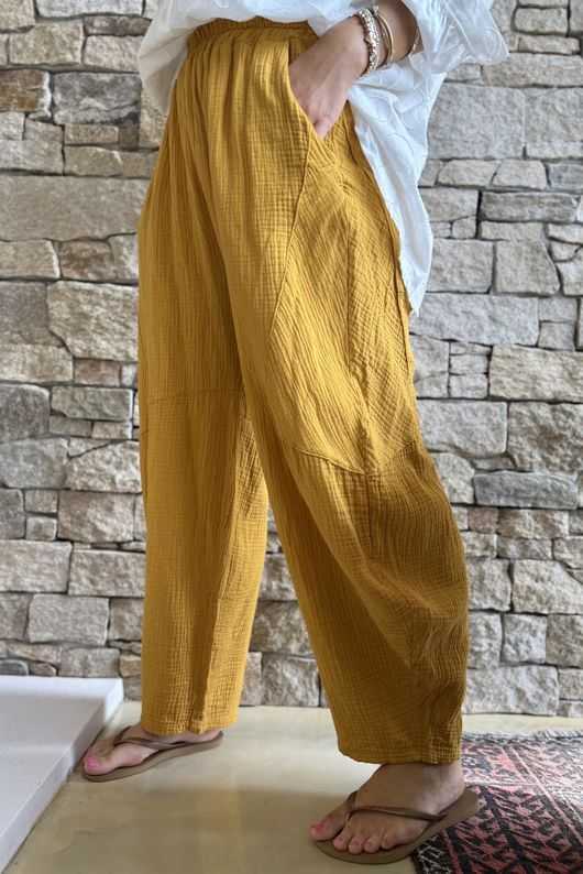 Hush Pillow Cotton Classic Barrel Pant Mustard