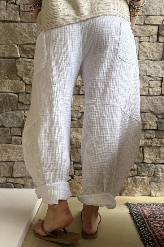 Hush Pillow Cotton Classic Barrel Pant White