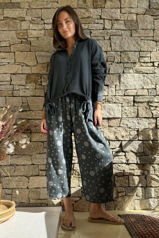 Hush Pillow Cotton French Tuck Shirt Charcoal
