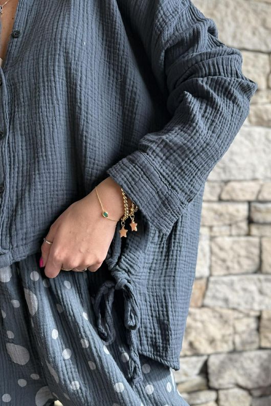 Hush Pillow Cotton French Tuck Shirt Charcoal