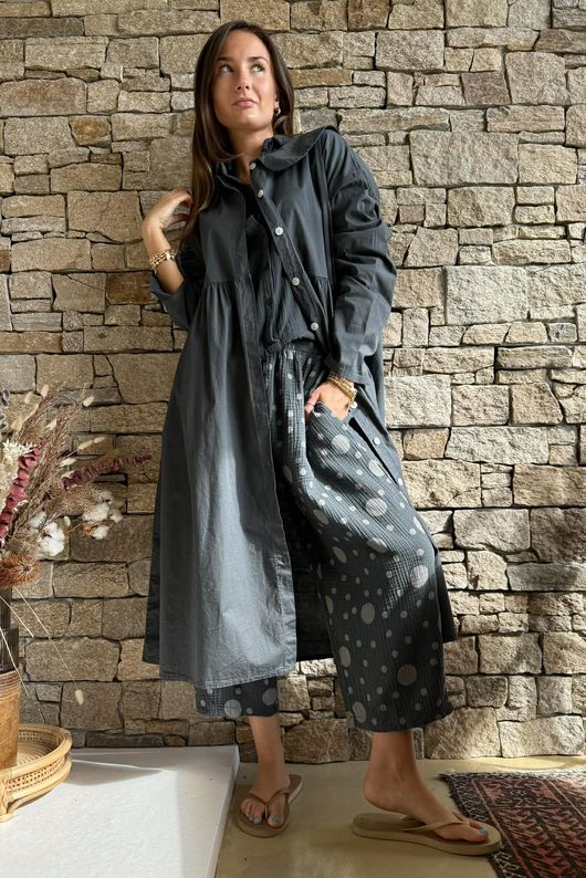 Hush Pillow Cotton French Tuck Shirt Charcoal