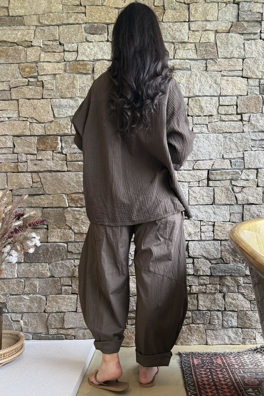 Hush Pillow Cotton French Tuck Shirt Chocolate