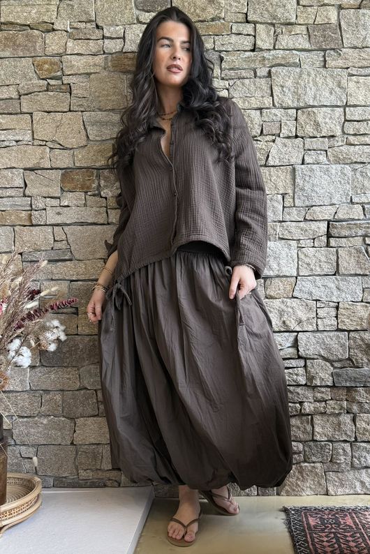 Hush Pillow Cotton French Tuck Shirt Chocolate