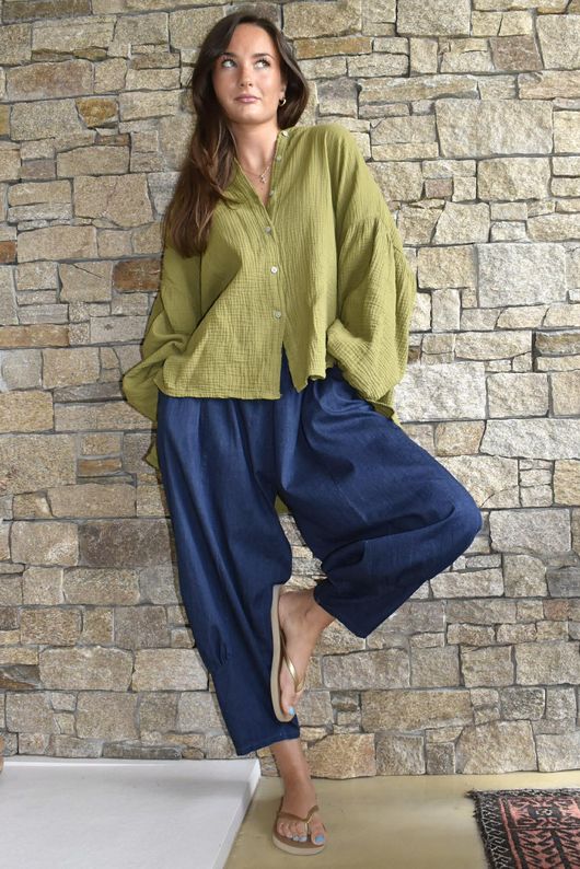 Hush Pillow Cotton Nero Boyfriend Shirt Olive