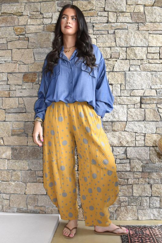 Hush Pillow Cotton Spot On Classic Barrel Pant Mustard
